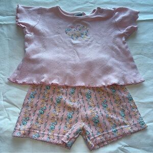 Y2K OshKosh B'gosh Light Pink Kids Floral Shorts Set Size 12 Month